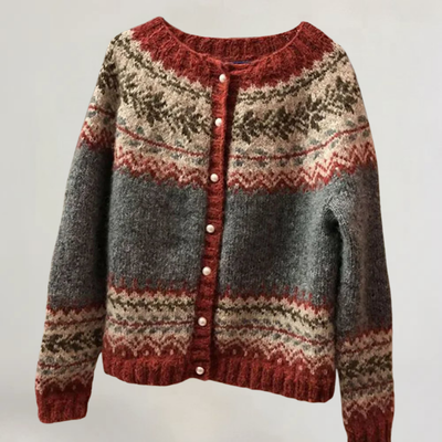 BRIANNA | CARDIGAN IN LANA PREGIATA CON MOTIVO VINTAGE ISLANDESE