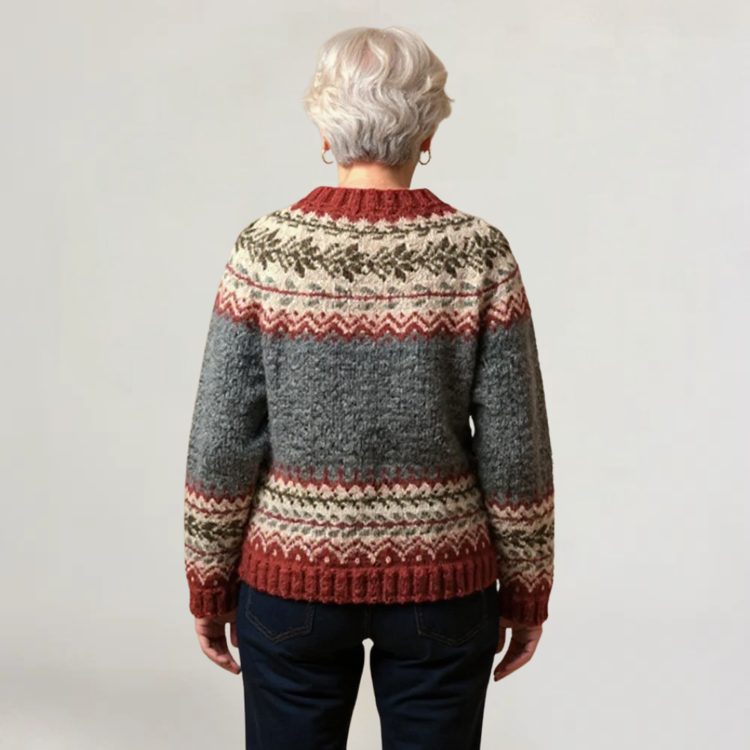 BRIANNA | CARDIGAN IN LANA PREGIATA CON MOTIVO VINTAGE ISLANDESE