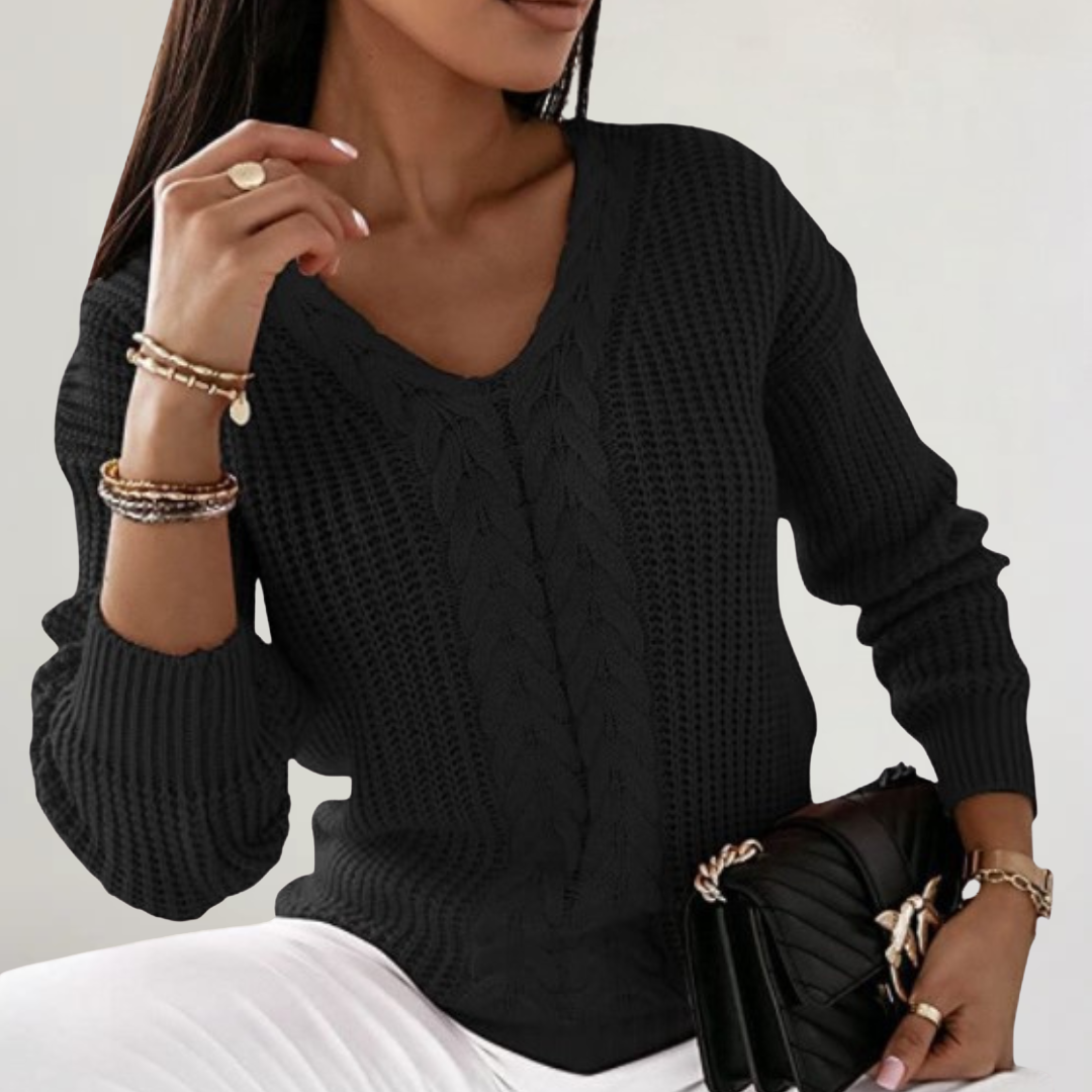 FRANCESCA | MAGLIA IN LANA MORBIDA CON SCOLLO A V E TRECCE
