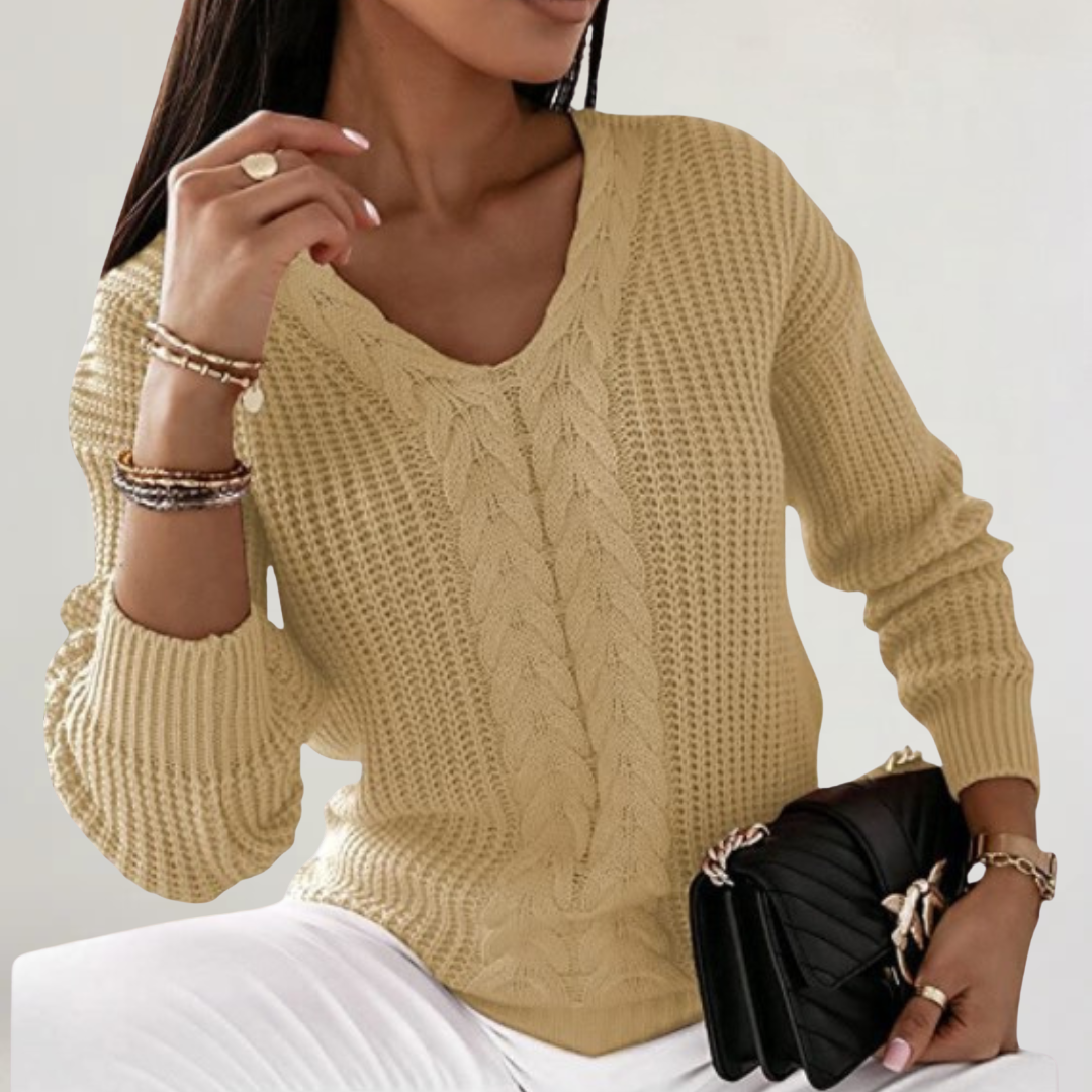FRANCESCA | MAGLIA IN LANA MORBIDA CON SCOLLO A V E TRECCE