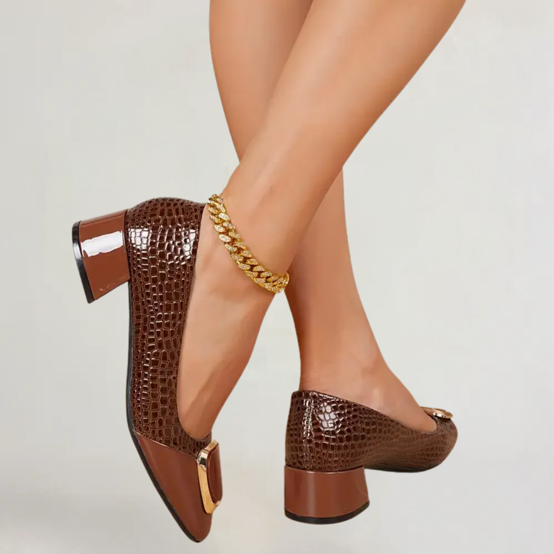 NICOLETTA | PELLE LUCIDA STILE COCCODRILLO CON TACCO BASSO