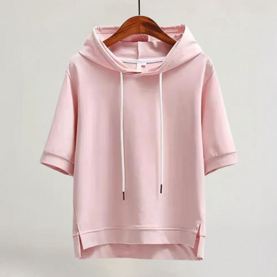 RACHELE | FELPA CON CAPPUCCIO A MANICHE CORTE IN COTONE LEGGERO