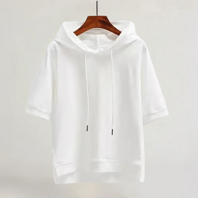 RACHELE | FELPA CON CAPPUCCIO A MANICHE CORTE IN COTONE LEGGERO