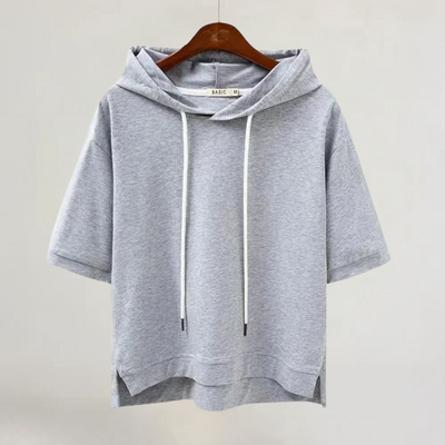 RACHELE | FELPA CON CAPPUCCIO A MANICHE CORTE IN COTONE LEGGERO