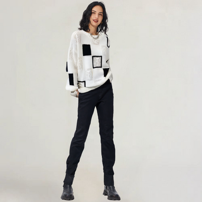 FRANCESCA | MAGLIA IN LANA MORBIDA CON MOTIVO GEOMETRICO A CONTRASTO