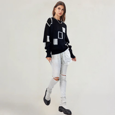 FRANCESCA | MAGLIA IN LANA MORBIDA CON MOTIVO GEOMETRICO A CONTRASTO