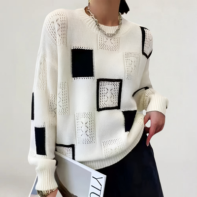 FRANCESCA | MAGLIA IN LANA MORBIDA CON MOTIVO GEOMETRICO A CONTRASTO