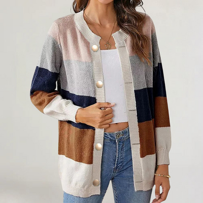 FRANCESCA | CARDIGAN IN MAGLIA LEGGERA A RIGHE PASTELLO CON BOTTONI