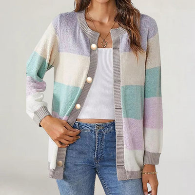 FRANCESCA | CARDIGAN IN MAGLIA LEGGERA A RIGHE PASTELLO CON BOTTONI