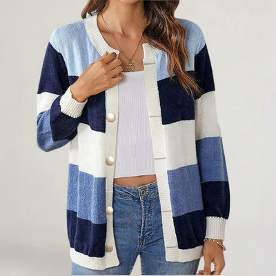 FRANCESCA | CARDIGAN IN MAGLIA LEGGERA A RIGHE PASTELLO CON BOTTONI
