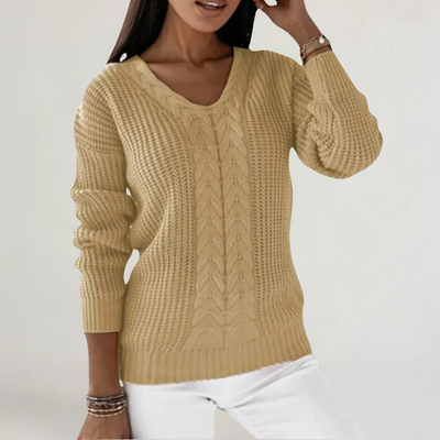 FRANCESCA | MAGLIA IN LANA MORBIDA CON SCOLLO A V E TRECCE
