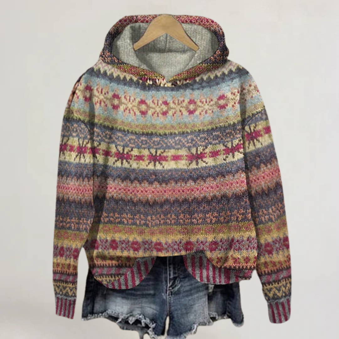 ADRIANA | MAGLIONE IN LANA MULTICOLORE CON CAPPUCCIO
