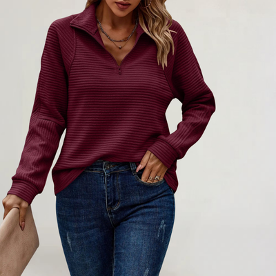 FRANCESCA | MAGLIA IN MORBIDO COTONE A COSTE CON CERNIERA LAMPO