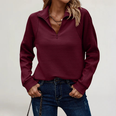 FRANCESCA | MAGLIA IN MORBIDO COTONE A COSTE CON CERNIERA LAMPO
