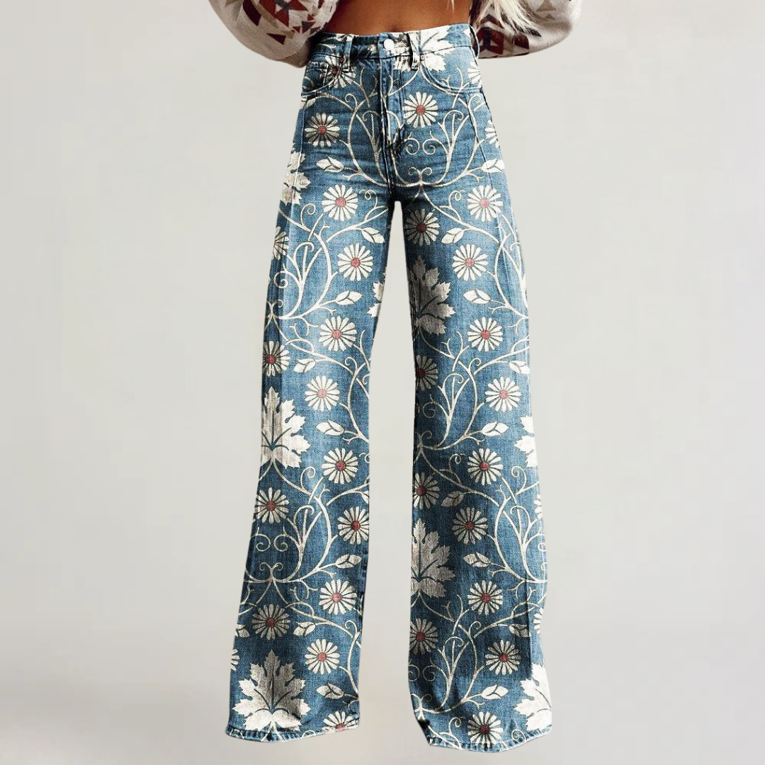 ARIANA | PANTALONI ARTIGIANALI ELEGANTI CON MARGHERITE