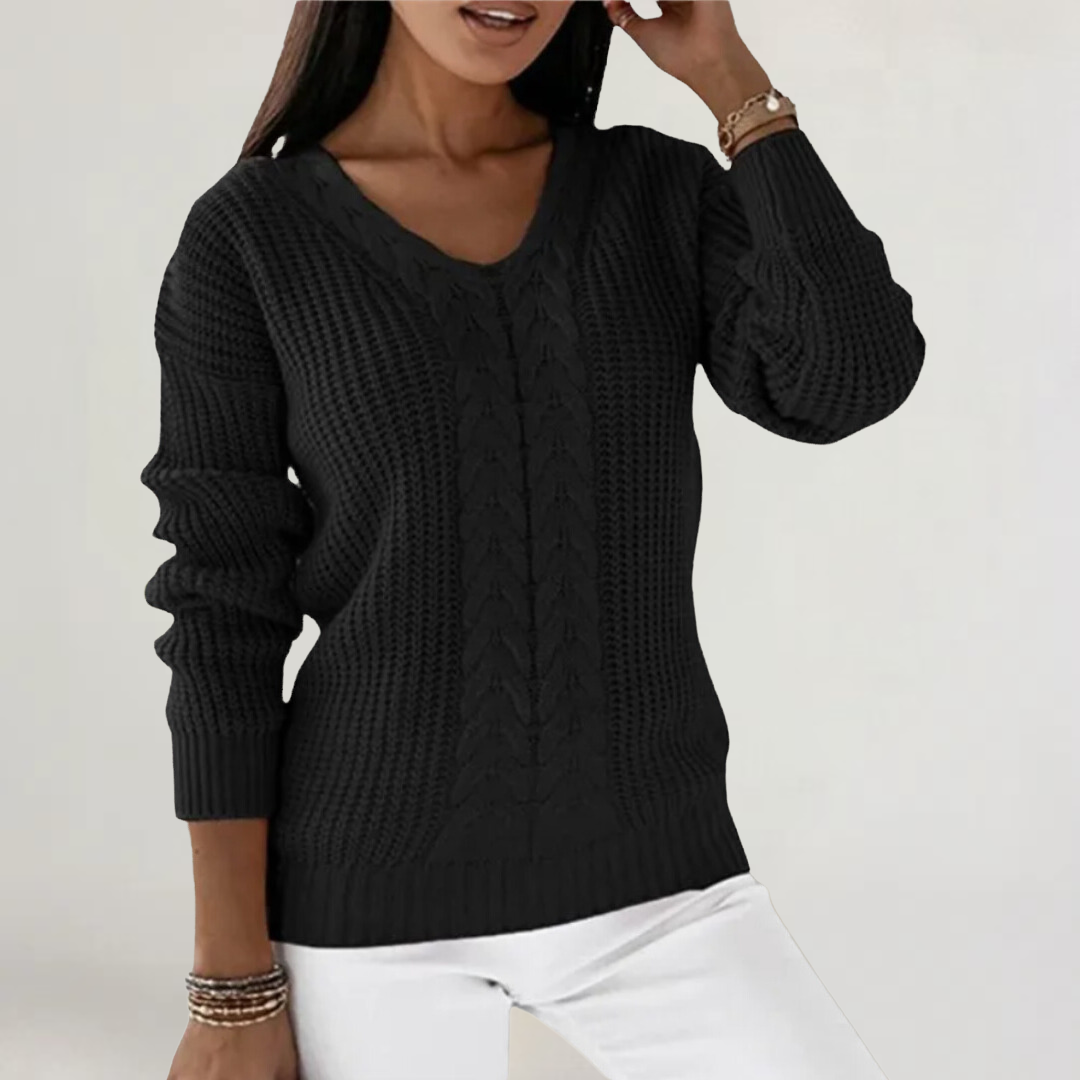 FRANCESCA | MAGLIA IN LANA MORBIDA CON SCOLLO A V E TRECCE