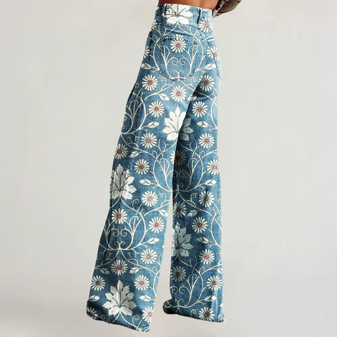 ARIANA | PANTALONI ARTIGIANALI ELEGANTI CON MARGHERITE