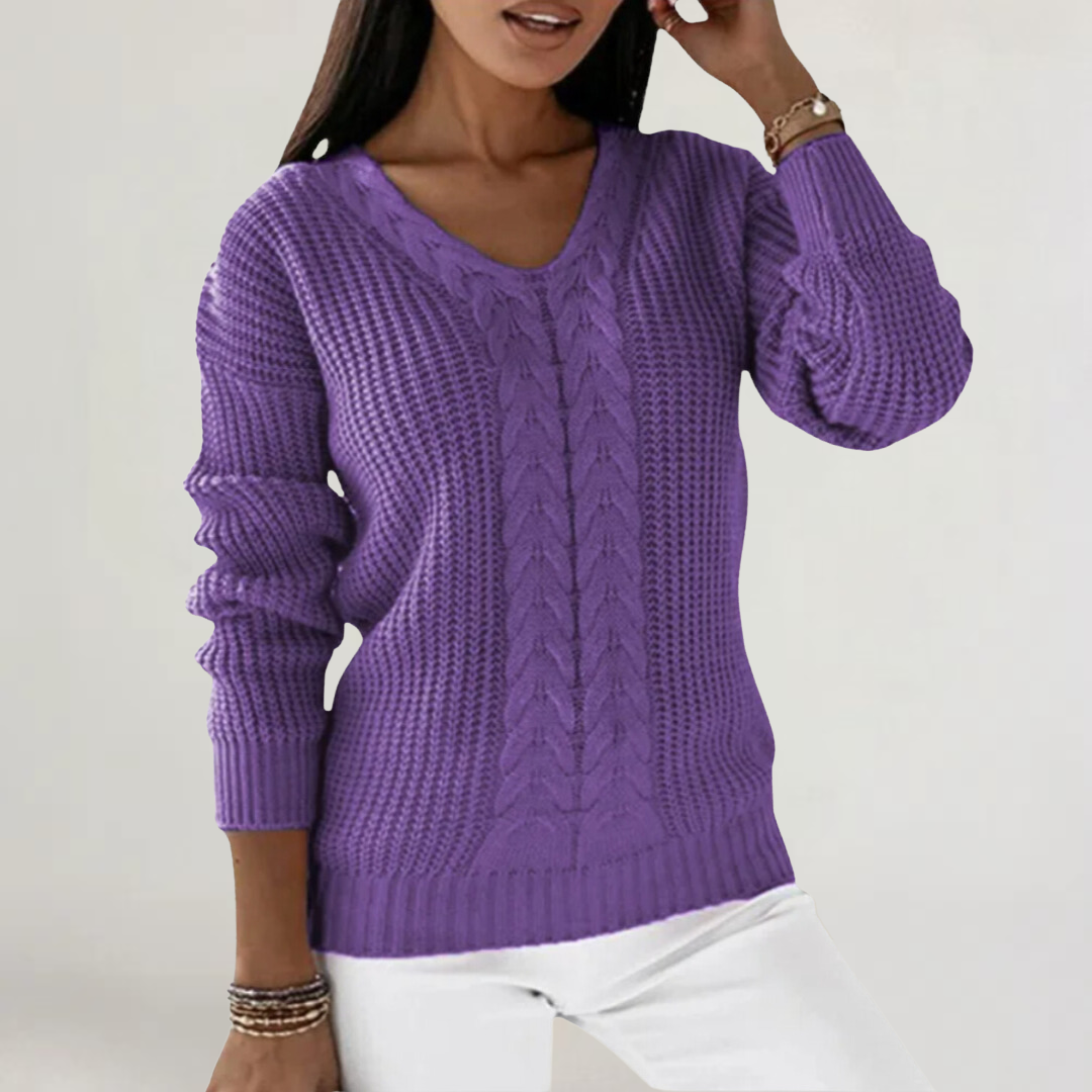 FRANCESCA | MAGLIA IN LANA MORBIDA CON SCOLLO A V E TRECCE