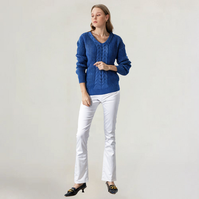 FRANCESCA | MAGLIA IN LANA MORBIDA CON SCOLLO A V E TRECCE