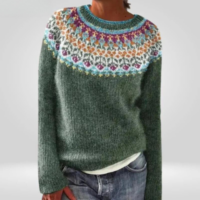 BRIANNA | MAGLIONE VERDE IN LANA CON MOTIVO VINTAGE ISLANDESE