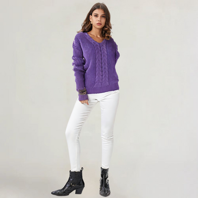 FRANCESCA | MAGLIA IN LANA MORBIDA CON SCOLLO A V E TRECCE