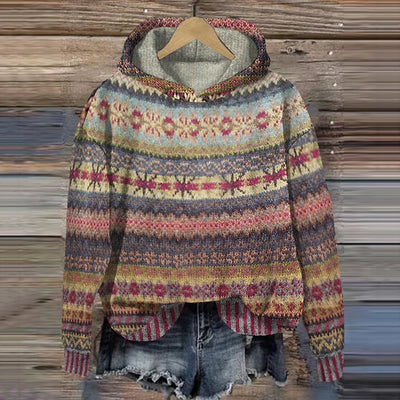 ADRIANA | MAGLIONE IN LANA MULTICOLORE CON CAPPUCCIO