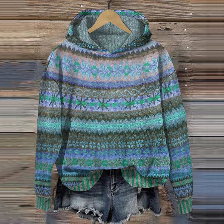 ADRIANA | MAGLIONE IN LANA MULTICOLORE CON CAPPUCCIO