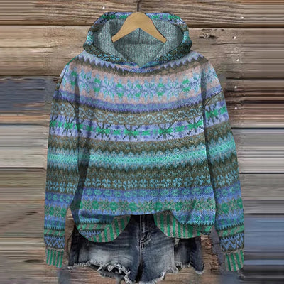 ADRIANA | MAGLIONE IN LANA MULTICOLORE CON CAPPUCCIO