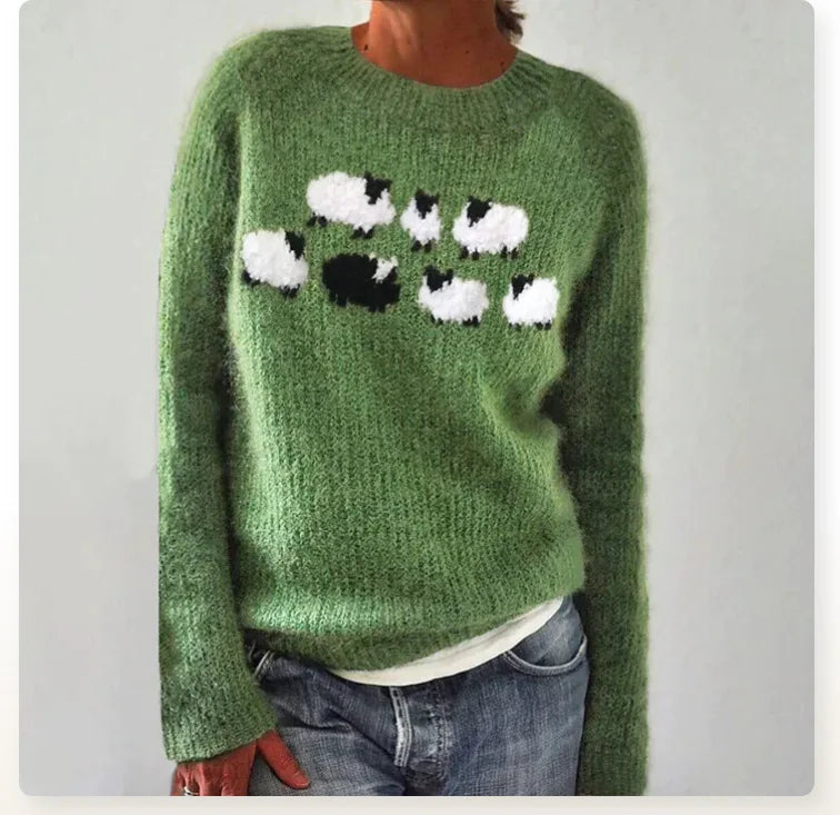 ADRIANA | MAGLIONE VERDE IN LANA MORBIDA CON MOTIVO A PECORINE