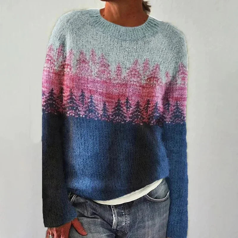 BRIANNA | MAGLIONE IN LANA GRIGIO CON DETTAGLIO BLU E MOTIVO VINTAGE ISLANDESE