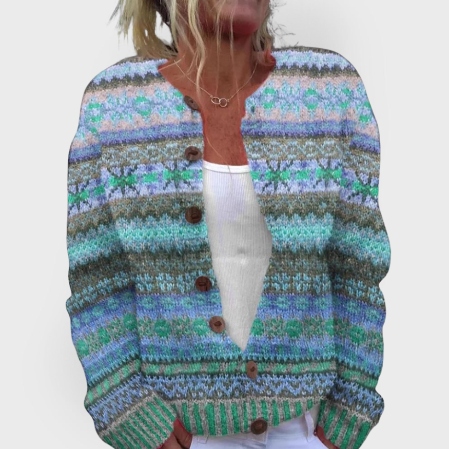 Chloe | Cardigan soffice con stampa blu