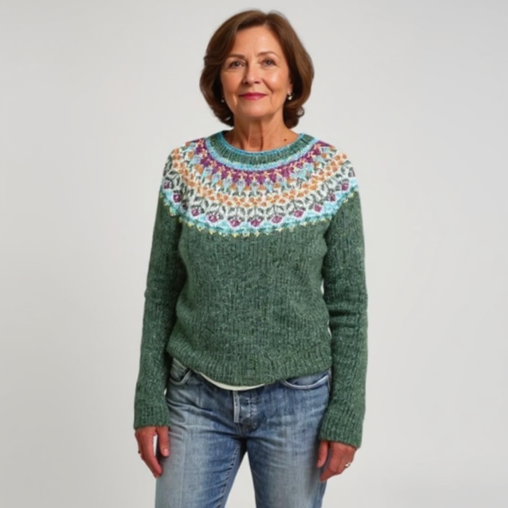 BRIANNA | MAGLIONE VERDE IN LANA CON MOTIVO VINTAGE ISLANDESE