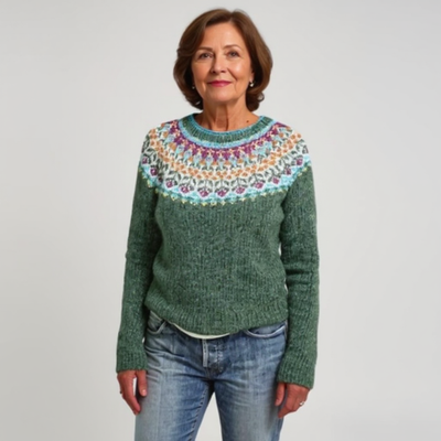 BRIANNA | MAGLIONE VERDE IN LANA CON MOTIVO VINTAGE ISLANDESE
