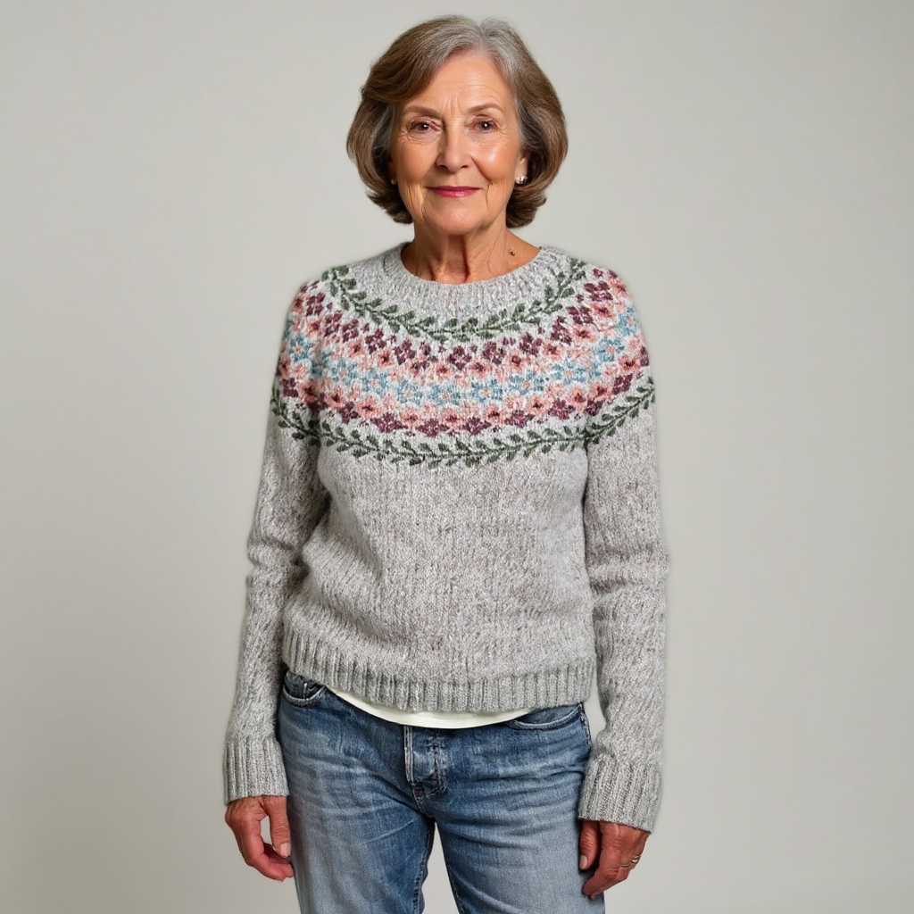 BRIANNA | MAGLIONE IN LANA GRIGIO CON MOTIVO VINTAGE ISLANDESE